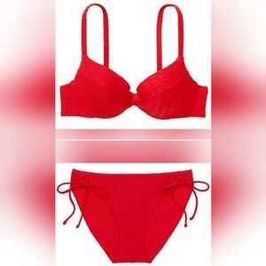 40C/XL VS Swim Twist PushUp Bikini Top Side Tie Bikini Set Red
